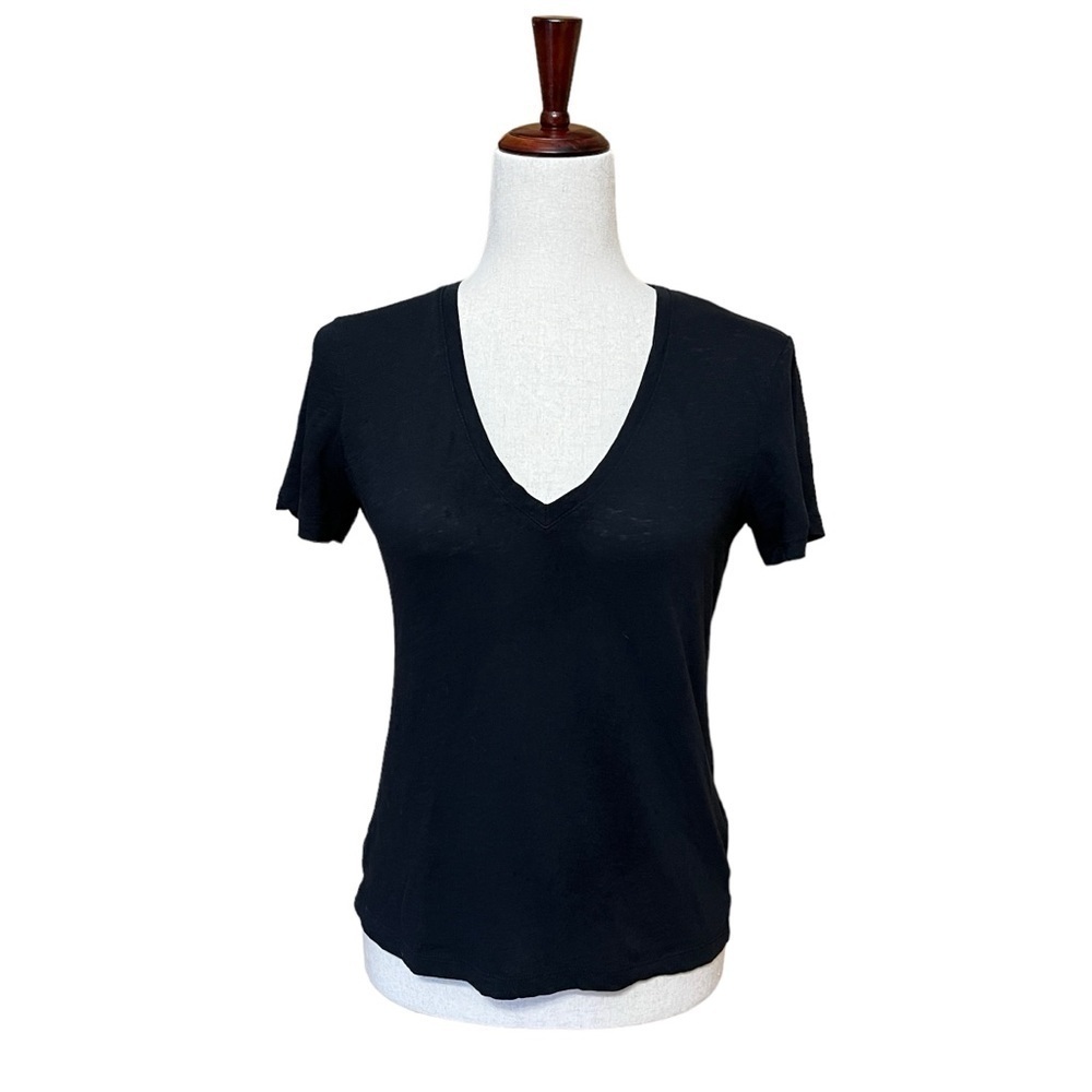 Madewell Whisper Soft Fade V-Neck Black Crop Tee Shirt Minimalist Size XS #846